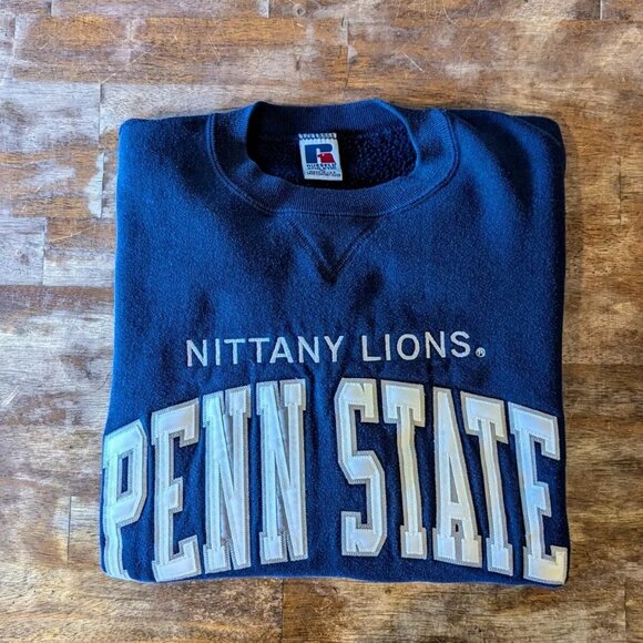 Vintage PENN STATE Nittany Lions Sweatshirt Crewneck Embroidered Russell M Blue - Picture 3 of 3